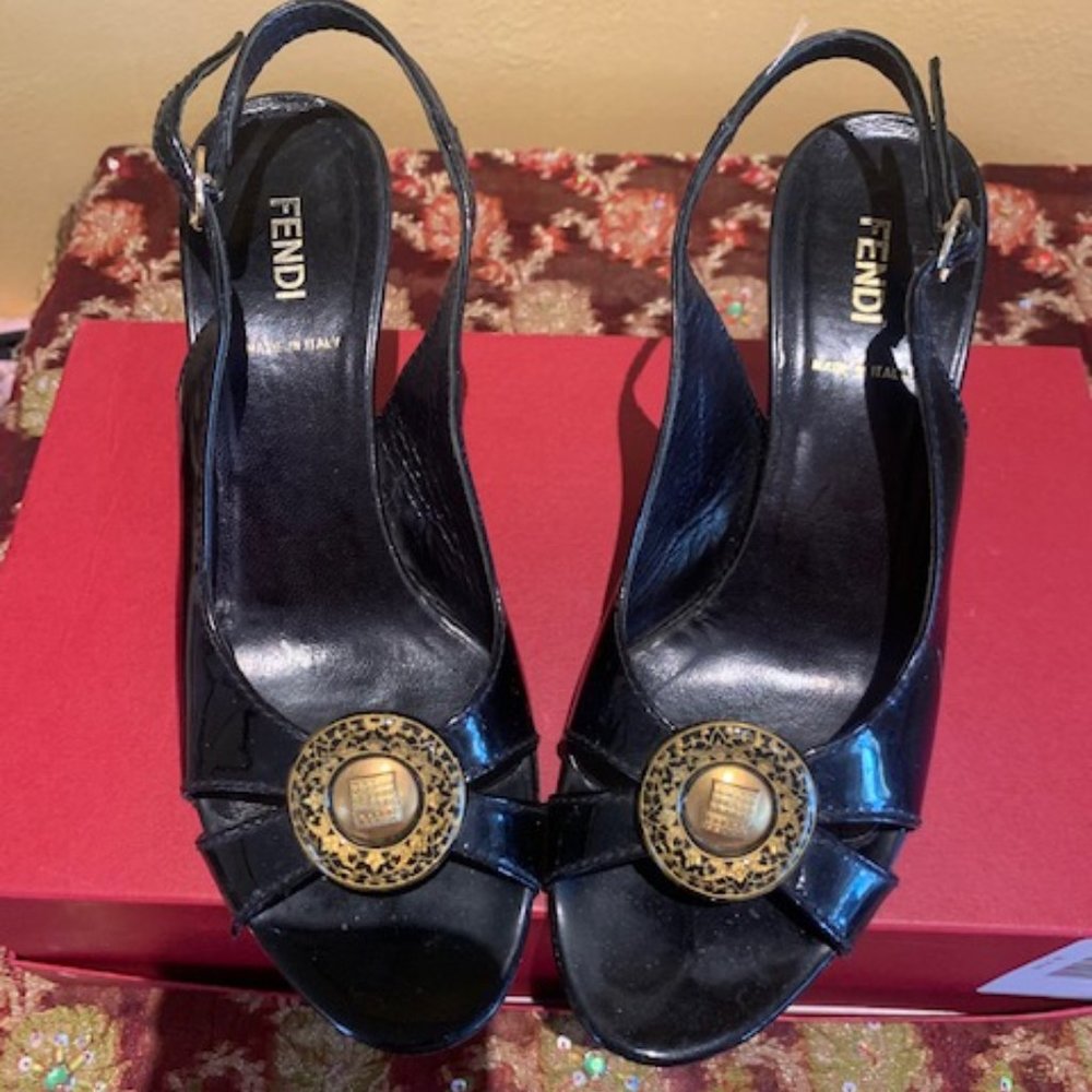 Fendi black peep-toe sling-back heel sz. 36/5.5